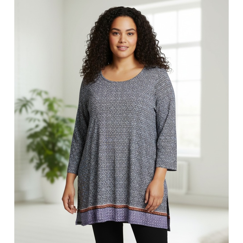 Philosophy 2X Tunic Top Blue White Knit Boho Casual Comfy Coastal Chic Women's